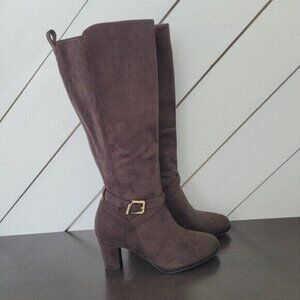 NEW White Mountain Size 9.5 Brown Knee-High Heeled Boots  Faux Suede